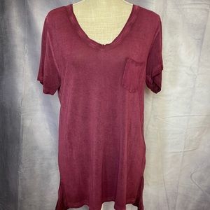 SEVEN7 V NECK SHORT SLEEVED POCKET T SHIRT/TUNIC. RASPBERRY. SIZED M NWT